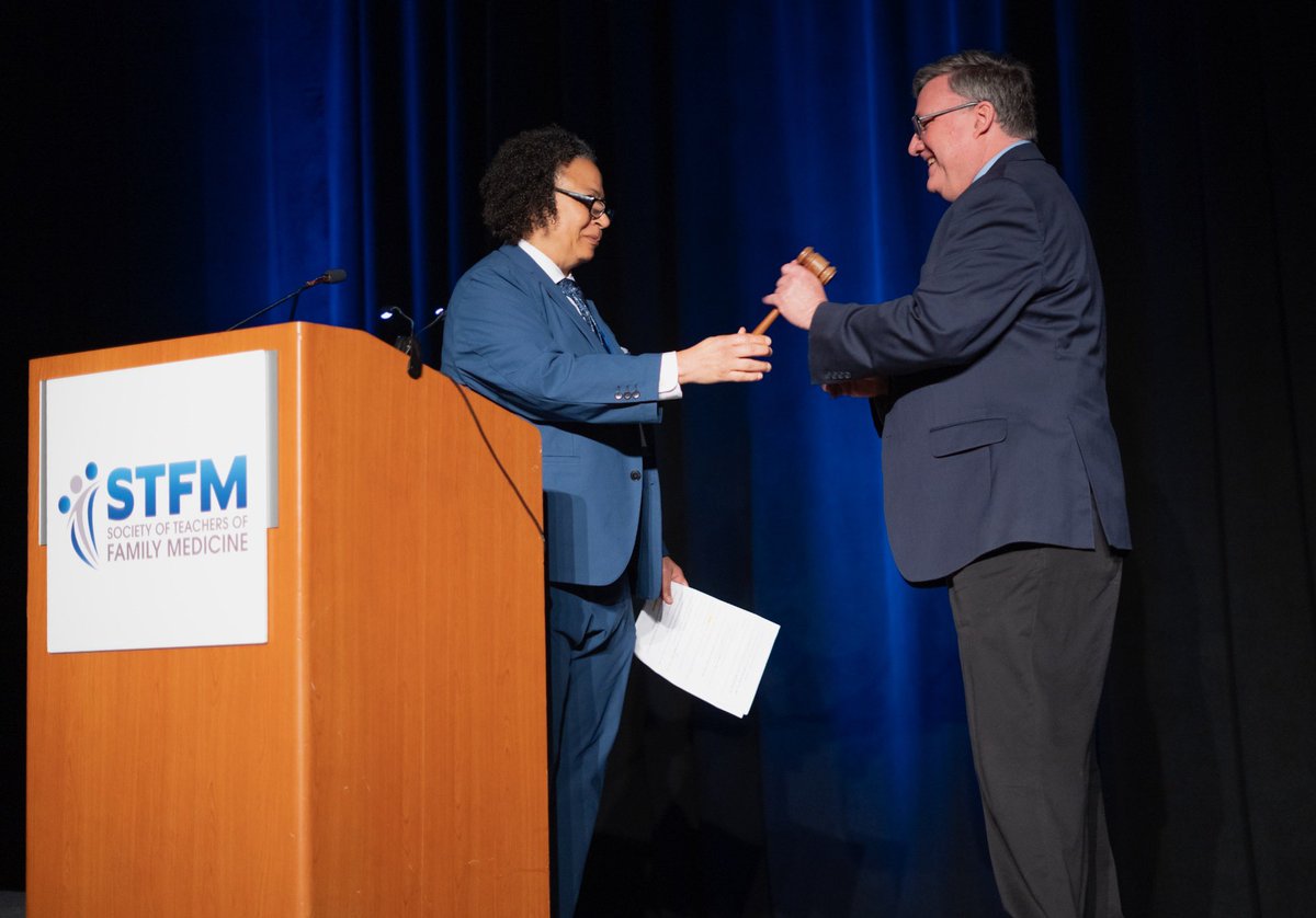 The traditional passing of the gavel. Thank you @reneecrichlowMD for your incredible leadership and dedication to STFM. We look forward to an amazing year with new Board President, Joseph Gravel, MD. #Leadership #AN24 #STFM