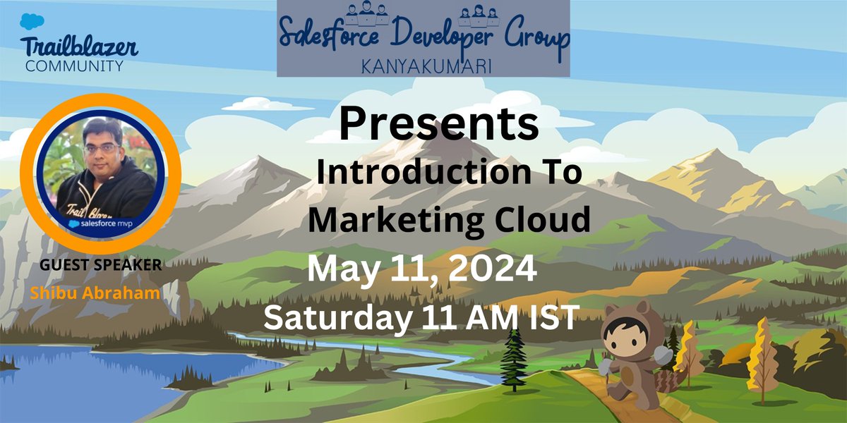 Hi Everyone. I am Calling for Salesforce Trailblazers to join us for Introduction To Marketing Cloud on May 11 at 11 AM (IST). To join the session Please register by using this link trailblazercommunitygroups.com/events/details…… #TrailblazerCommunity 
#Salesforce
@shibua
@sfdgkti