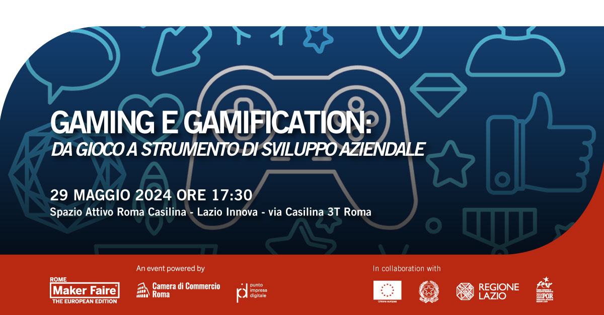 Aspettando #MFR2024🎮 Gaming e Sviluppo Aziendale: Scopri il Potere della Gamification per il Business! 📅 Quando: 29 Maggio, ore 17:30 
📍Spazio Attivo Roma Casilina. Ingresso Libero previa Registrazione al seguente link->
rm.camcom.it/index.php?id_s…. Insieme a esperti del settore,