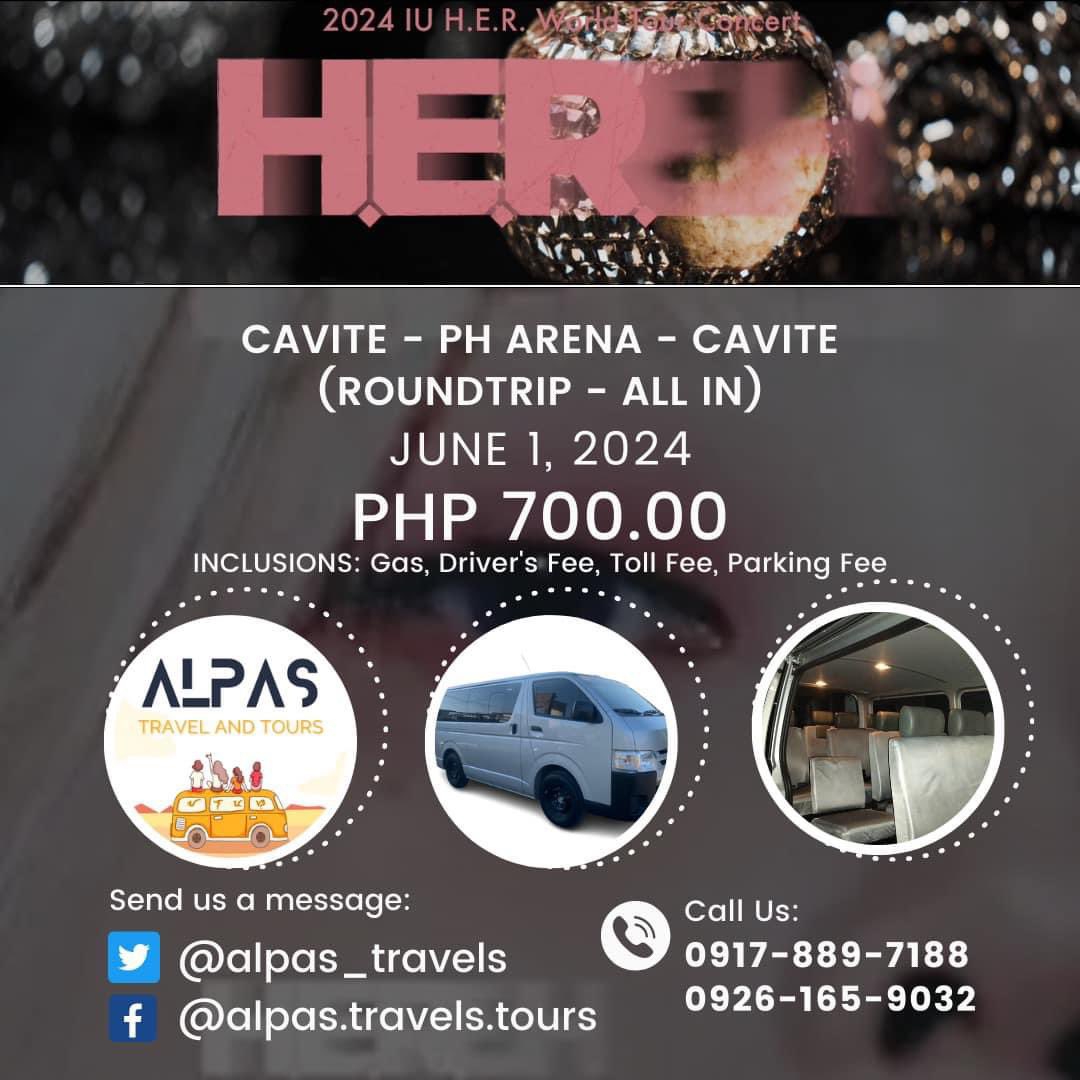 kathfbn's tweet photo. CARPOOL | VAN SERVICE
IU H.E.R
JANUARY 1, 2024
ROUNDTRIP (ALL-IN)

LOOKING FOR JOINERS!

Pick-Up Points in CAVITE:
- Manggahan
- Pala-Pala
- Imus
- Bacoor

Pick-Up Point in Manila:
- Mall of Asia

#HER_WORLD_TOUR_IN_MANILA
#IUinMANILA https://t.co/2tDOnH835p