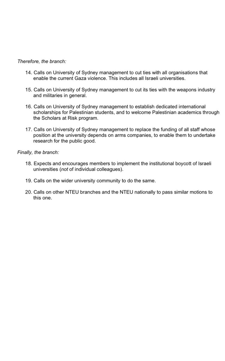 FinolaLaughren's tweet image. Just got out of a 300+ strong USyd @NTEUNSW meeting. 93% voted in favour to endorse the institutional academic boycott of Israel. Feeling very proud to be union today.