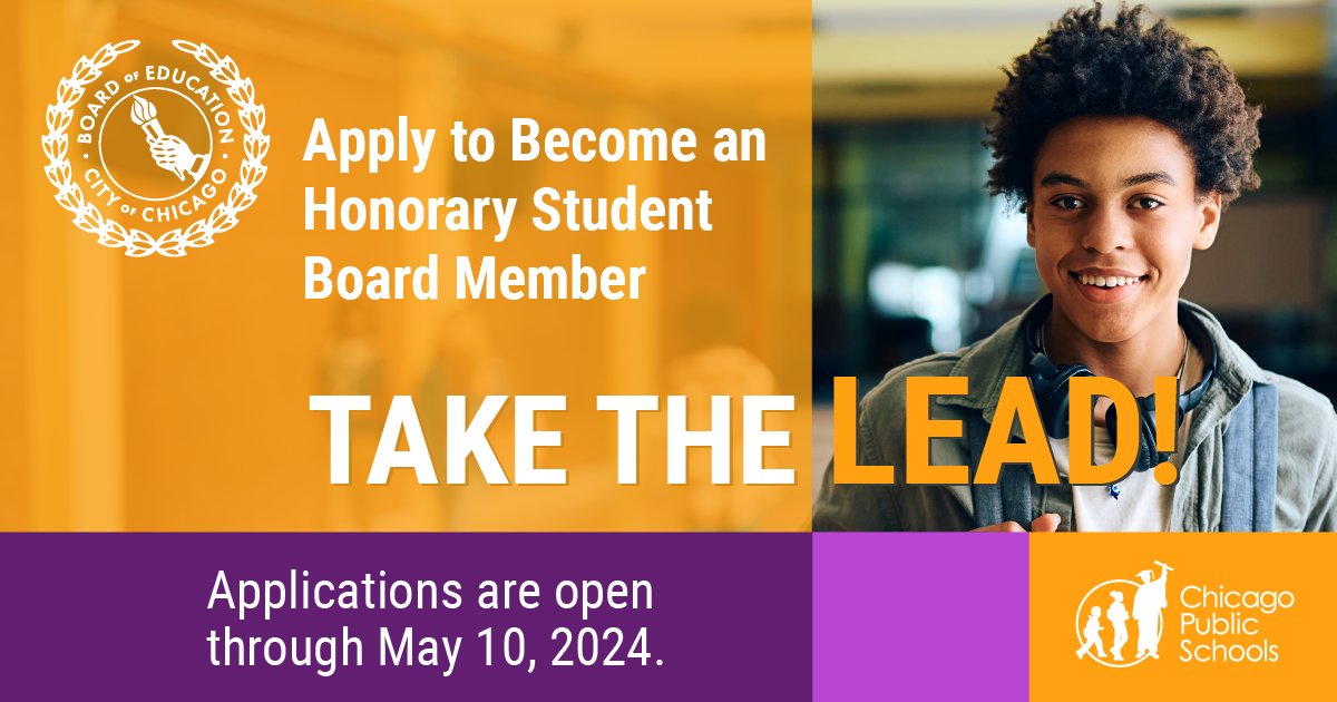 If you are a rising CPS junior or senior looking for a unique challenge and leadership opportunity for the 2024-25 school year, apply to become an Honorary Student Board Member! Learn more and apply at bit.ly/3J6hS8f