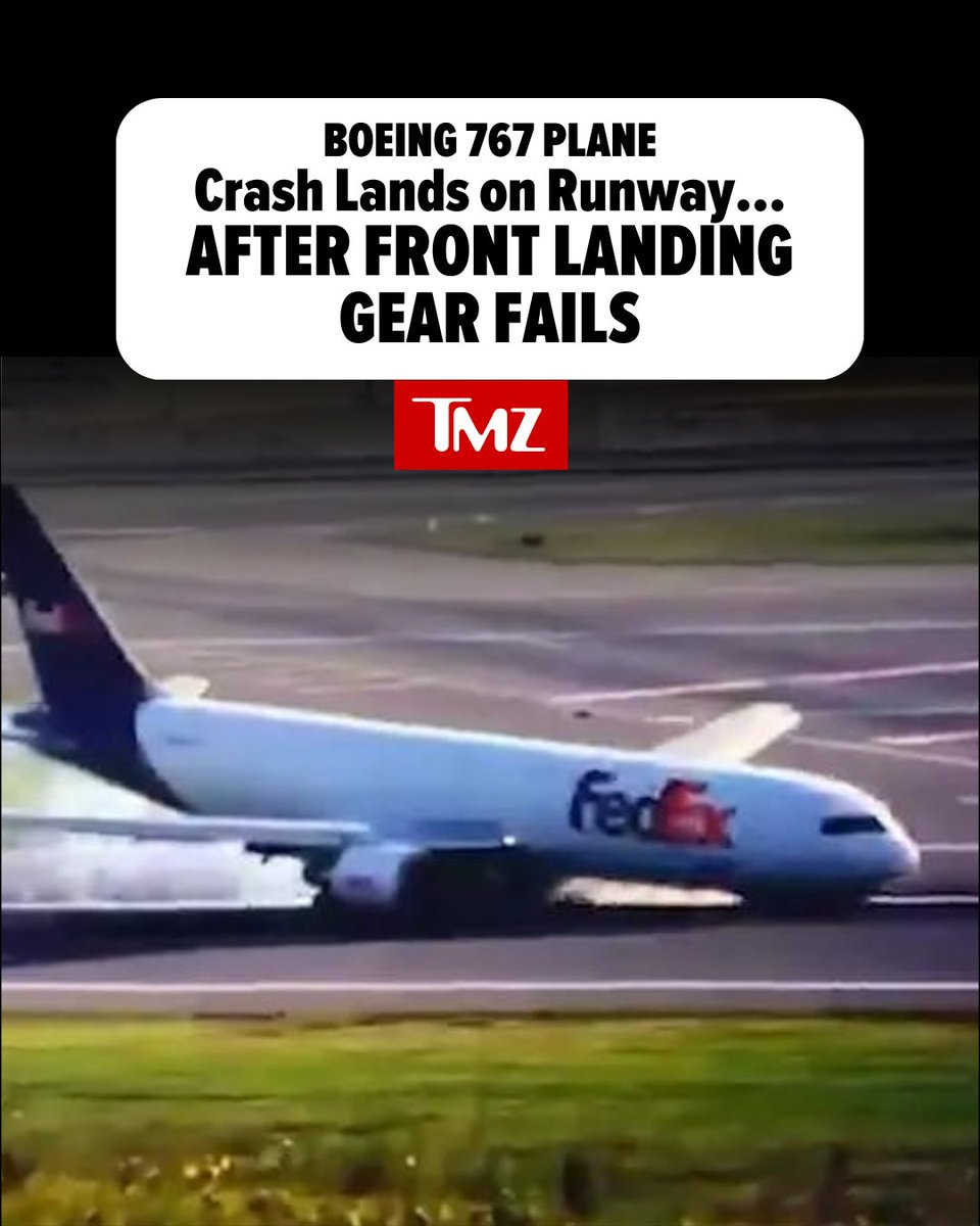 A Boeing 767 airplane belonging to FedEx narrowly avoided catastrophe after its front landing gear failed to deploy while descending onto a runway ... and it's all on video. Watch here 👉 tmz.me/MlTg4zj