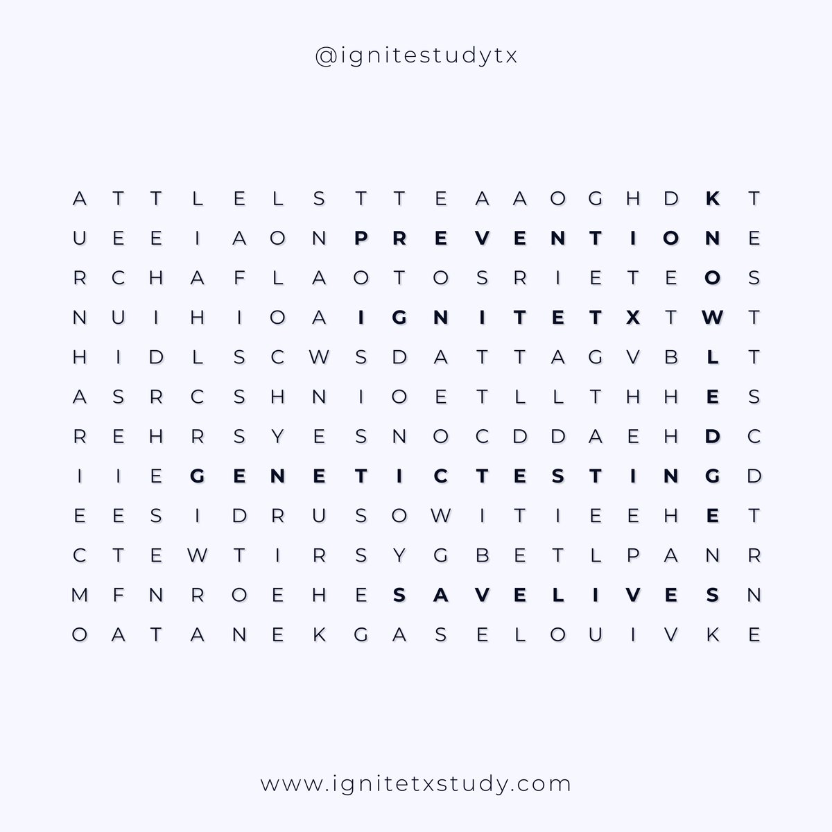 Genetic testing goes beyond individual health!

It ripples through families, shaping decisions and fostering awareness.

Visit ignitetxstudy.com to see if you are eligible to join our study!

#GeneticTesting #HereditaryCancer #BreastCancer #OvarianCancer #BRCA #LychSyndrome