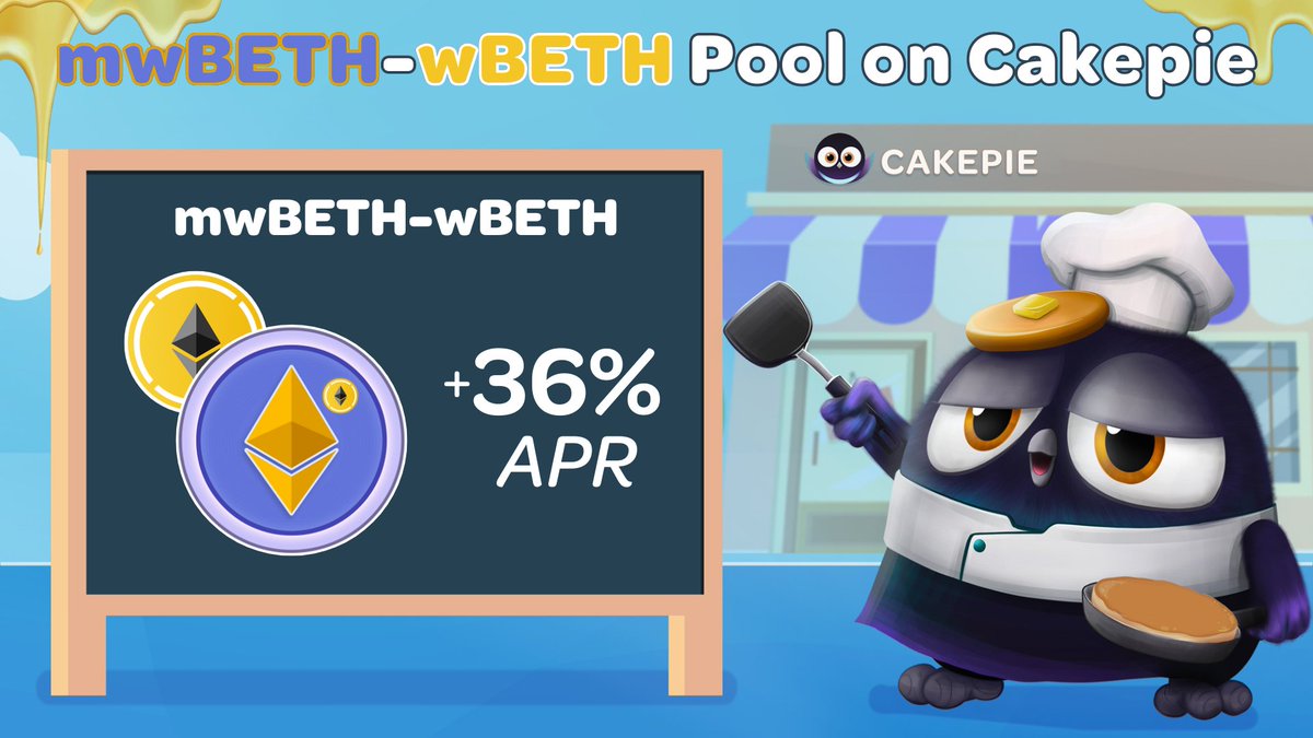 Ignite your LRT journey on @BNBCHAIN via Cakepie!🥞🧑‍🍳 Now, mwBETH holders from @Eigenpiexyz_io can participate as liquidity providers on @PancakeSwap and deposit their LP tokens on @Cakepiexyz_io to optimize their $CAKE revenue.💡 Stake mwBETH-wBETH:⬇️ pancake.magpiexyz.io/stake
