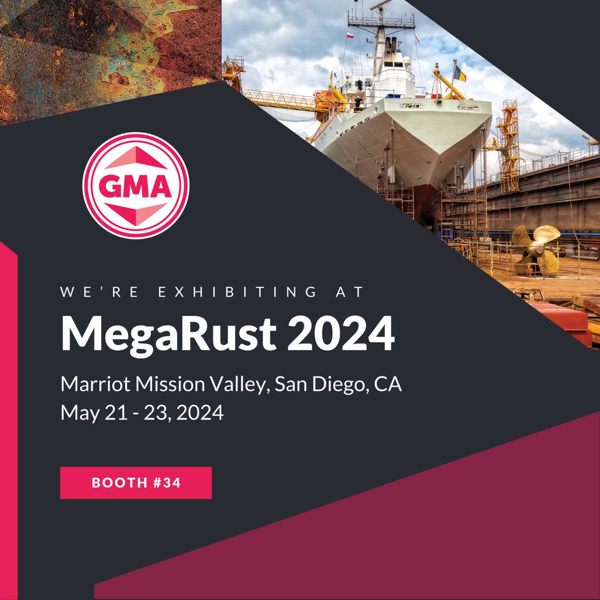 GMA_Garnet's tweet photo. The #gmagarnet Americas team will be exhibiting at this year's #MegaRust conference in San Diego - Find us Booth #34 to discuss your surface preparation and blasting operation needs.

https://t.co/QORCCcMDRQ https://t.co/uzjQHPmHTu