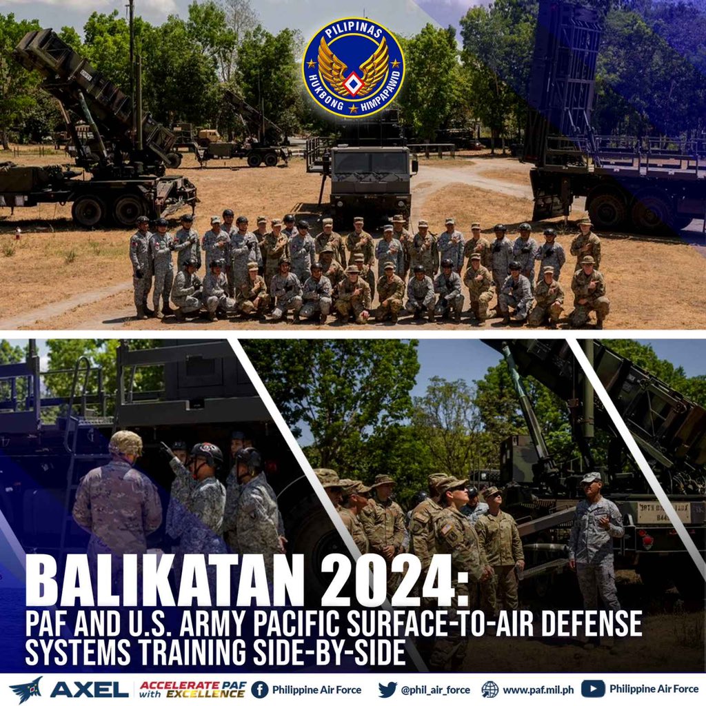 BALIKATAN 2024 | PAF and U.S. Army Pacific Surface-to-Air Defense Systems Training Side-by-Side

See more: facebook.com/share/p/1nhnET…

#GuardiansofourPreciousSkies
#PAFyoucanTrust #OneAFPOnePHILIPPINES #StrongAirForceStrongPHILIPPINES #AFPyoucanTRUST #Balikatan2024