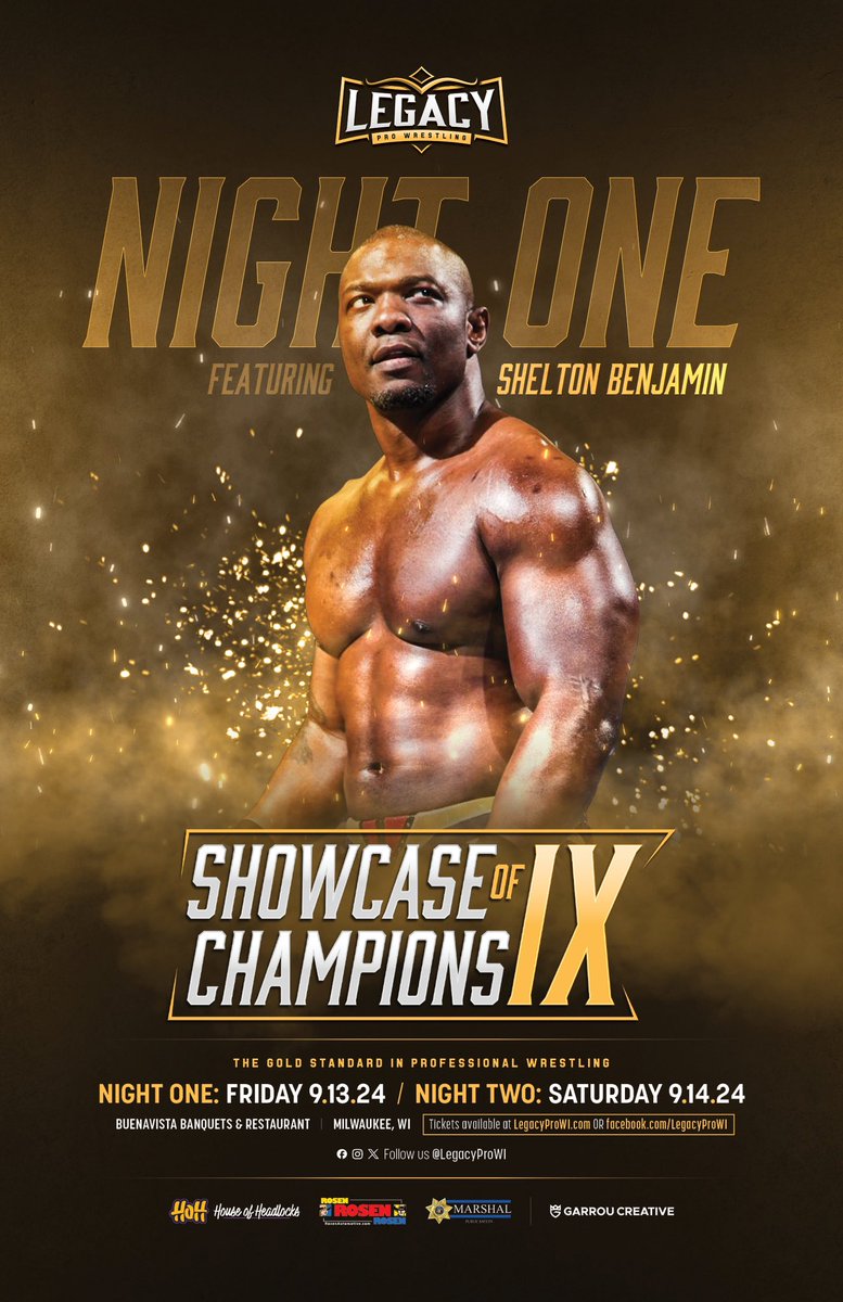 Legacy Pro Wrestling (@legacyprowi) on Twitter photo Do you get your combo tickets to come see <a href="/Sheltyb803/">Shelton J. Benjamin</a> on Night 1 of the 9th Annual Showcase of Champions?
If not, get them here: ticketsource.us/legacyprowi Do you get your combo tickets to come see <a href="/Sheltyb803/">Shelton J. Benjamin</a> on Night 1 of the 9th Annual Showcase of Champions?
If not, get them here: ticketsource.us/legacyprowi