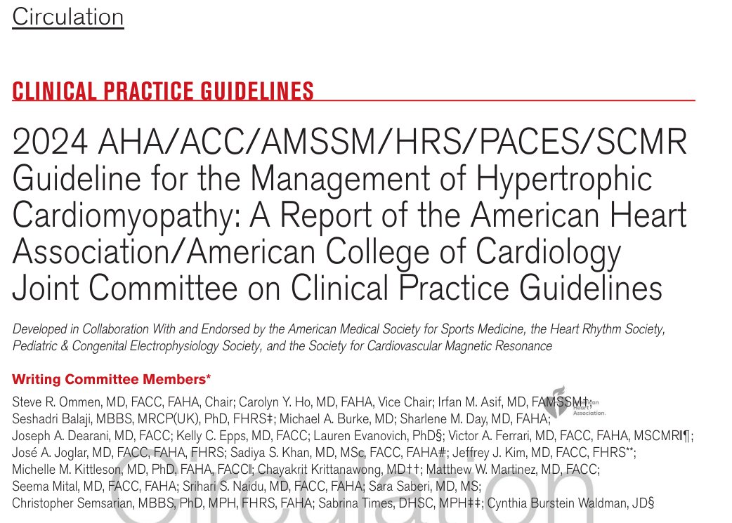 2024 HCM guideline out TODAY in @JACCJournals and @CircAHA! Thank you to @AHAScience @ACCinTouch @HRSonline @TheAMSSM @PACESep @SCMRorg and amazing peer review committee! ahajournals.org/doi/10.1161/CI…