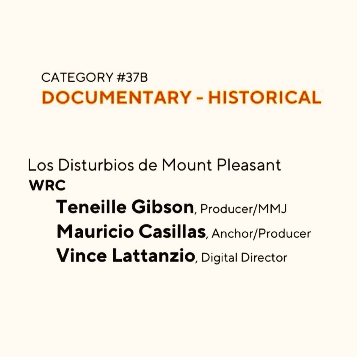 MauricioABC7's tweet photo. Honored and thrilled to be nominated for a #CapitalEmmy for the Hispanic Heritage Month documentary I helped put together. So thankful to work with such talented storytellers 🙏 @VinceLattanzio @TeneilleGibson https://t.co/7TZ6Cx5ABg