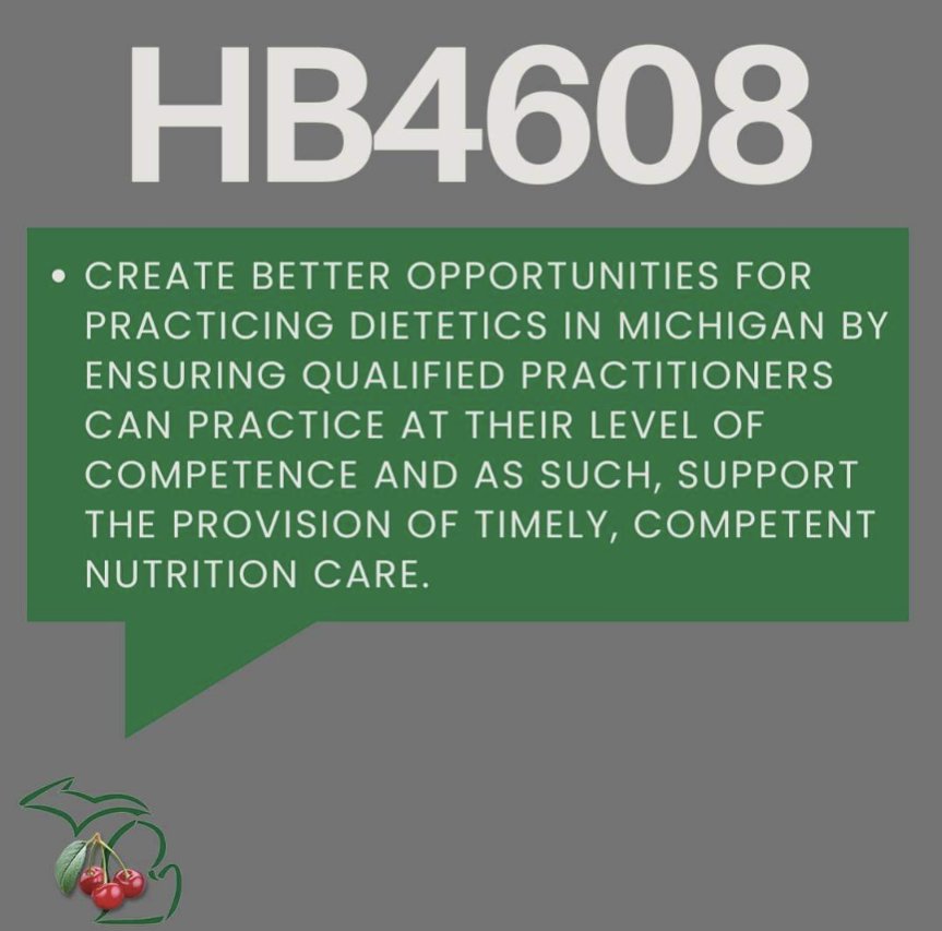 Incorporating many principles from the Academy’s Model Practice Act, this newly passed legislation will:

#MiAND #EatRightMich #MiMNTLicensure #Dietitian #RegisteredDietitian #RegisteredDietitianNutritionist