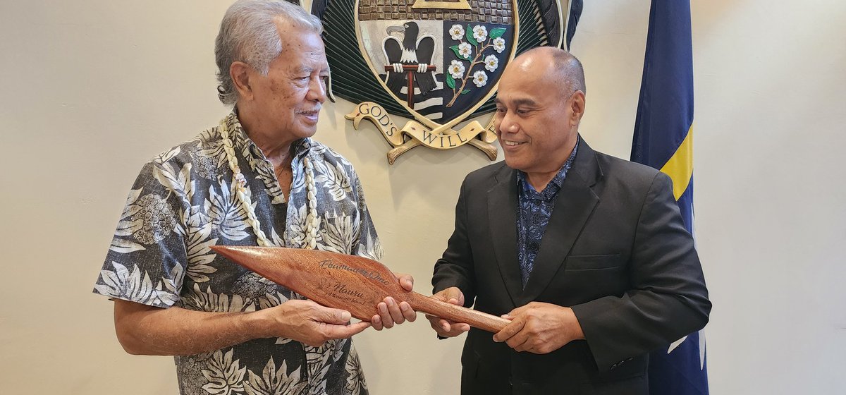 #PacificJourneys, appreciation and milestones of recent years were shared by PIF SG @henrytpuna in a farewell visit to #Nauru High Commissioner to #Fiji and Dean of Diplomatic Corps, HE. Michael Aroi. SG Puna completes his term with PIF later this month. #Pacific2050