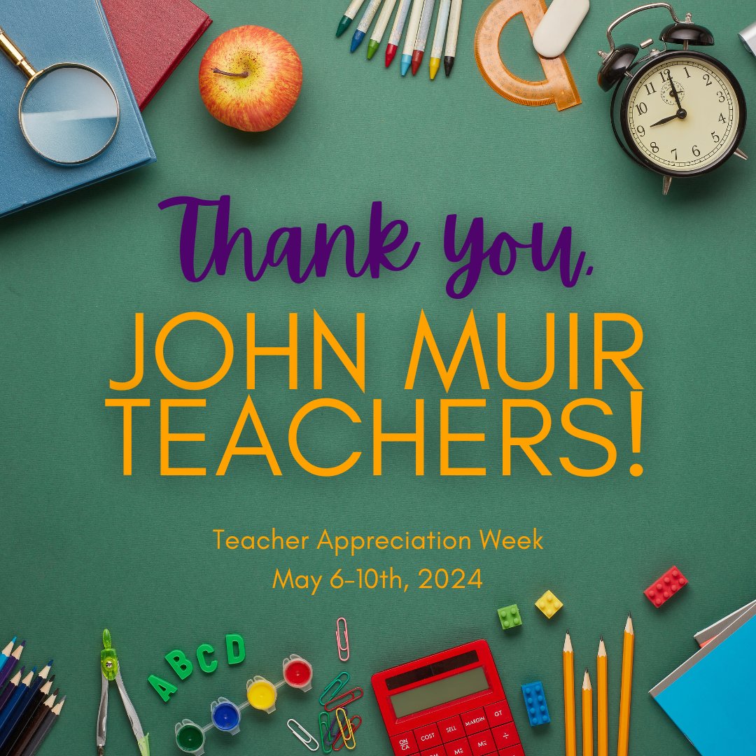 🍎✏️  We want to give a HUGE shoutout to the incredible teachers at John Muir Charter School. Thank you for your dedication, passion, and hard work in inspiring our students. You all are true heroes! Happy Teacher Appreciation Week! 
#TeacherAppreciationWeek #ThankYouTeachers