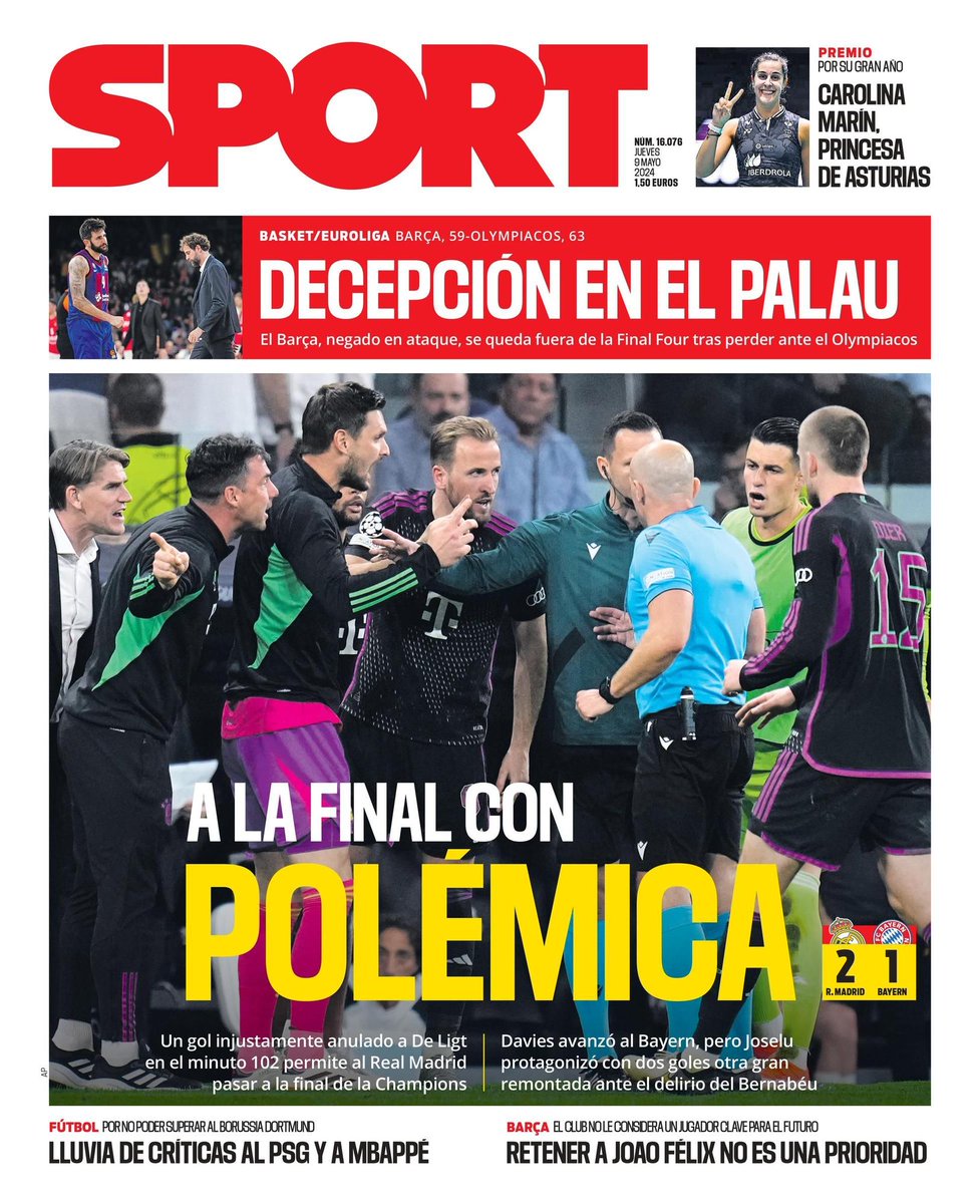 Mientras los diarios deportivos madrileños abren sus portadas destacando el triunfo épico de Real Madrid, los medios de Barcelona hablan de polémica.