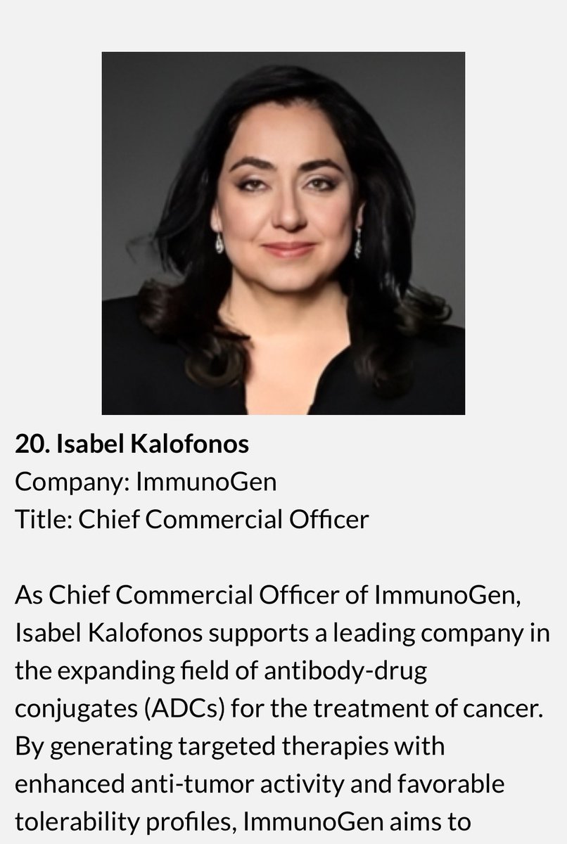 Mi querida Isabelita ✨Isabel Kalofonos entre los top25 ejecutivos de Biotech thehealthcaretechnologyreport.com/the-top-25-bio…