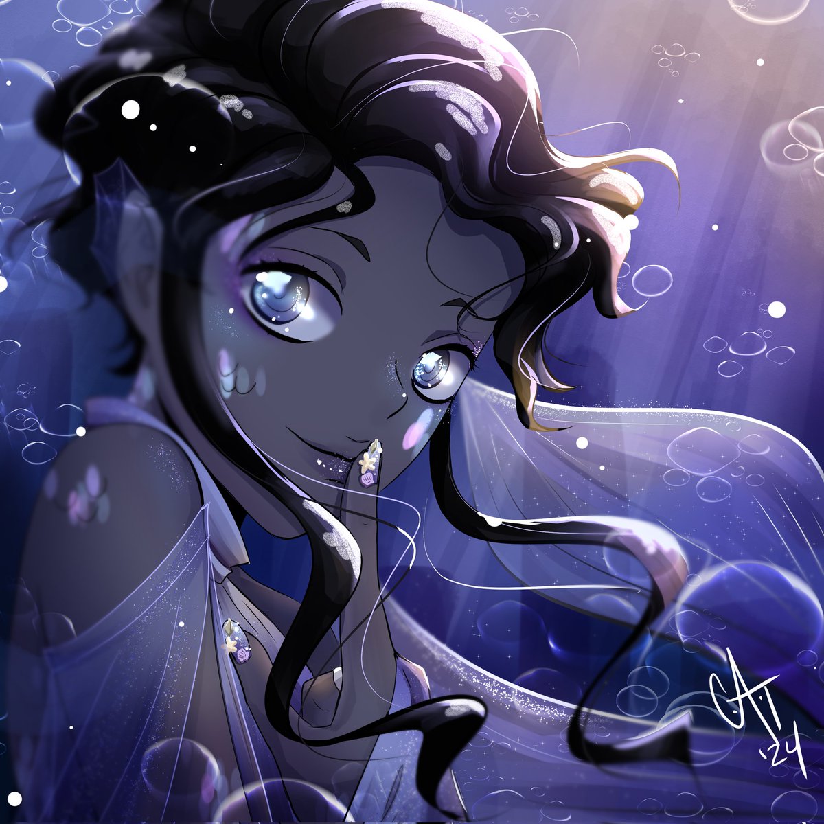 New sapphic OC from possible new romcom webcomic, 'I want to be a fish'. Realized I could introduce her during mermay😁 #iwanttobeafish #mermay2024 #webtooncanvas #tapascommunity