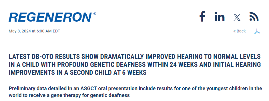 Regeneron administered two completely deaf children single shots in their ears and, after just a few months, they're able to hear.