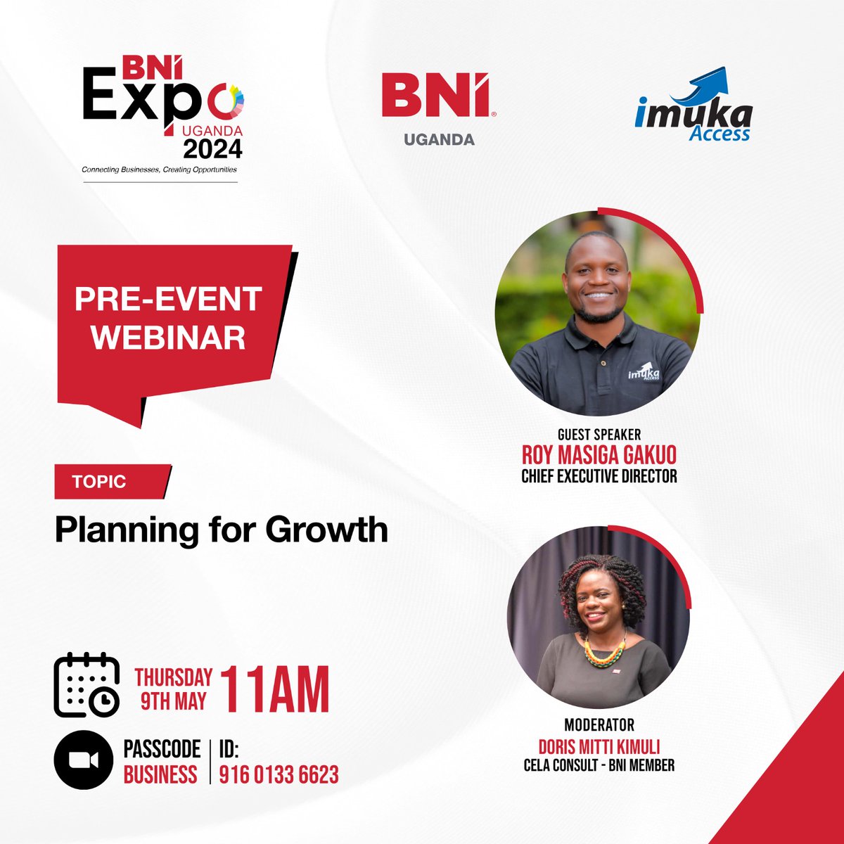 The 4th in our @BNIuganda webinar series, we speak to @roygaks from @ImukaAccess, about business financing. @ImukaAccess is a development link that facilitates access to finance and business services to 'expansion-stage' enterprises. bnionline.zoom.us/j/91601336623?…