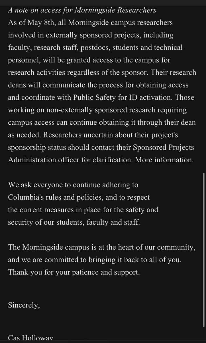 Good luck to @Columbia’s administration tomorrow morning when the main campus is opened to more students, faculty and staff. Who wants to take bets that a pro-Hamas protest takes place tomorrow?