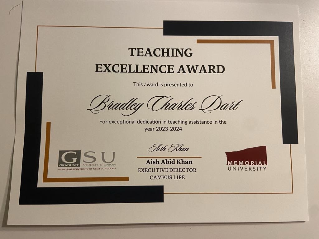 This happened two weeks ago and nobody from my university has made public note of it, so I am tooting my own horn: I received one of three Graduate Student Union Teaching Excellence Awards this year!
