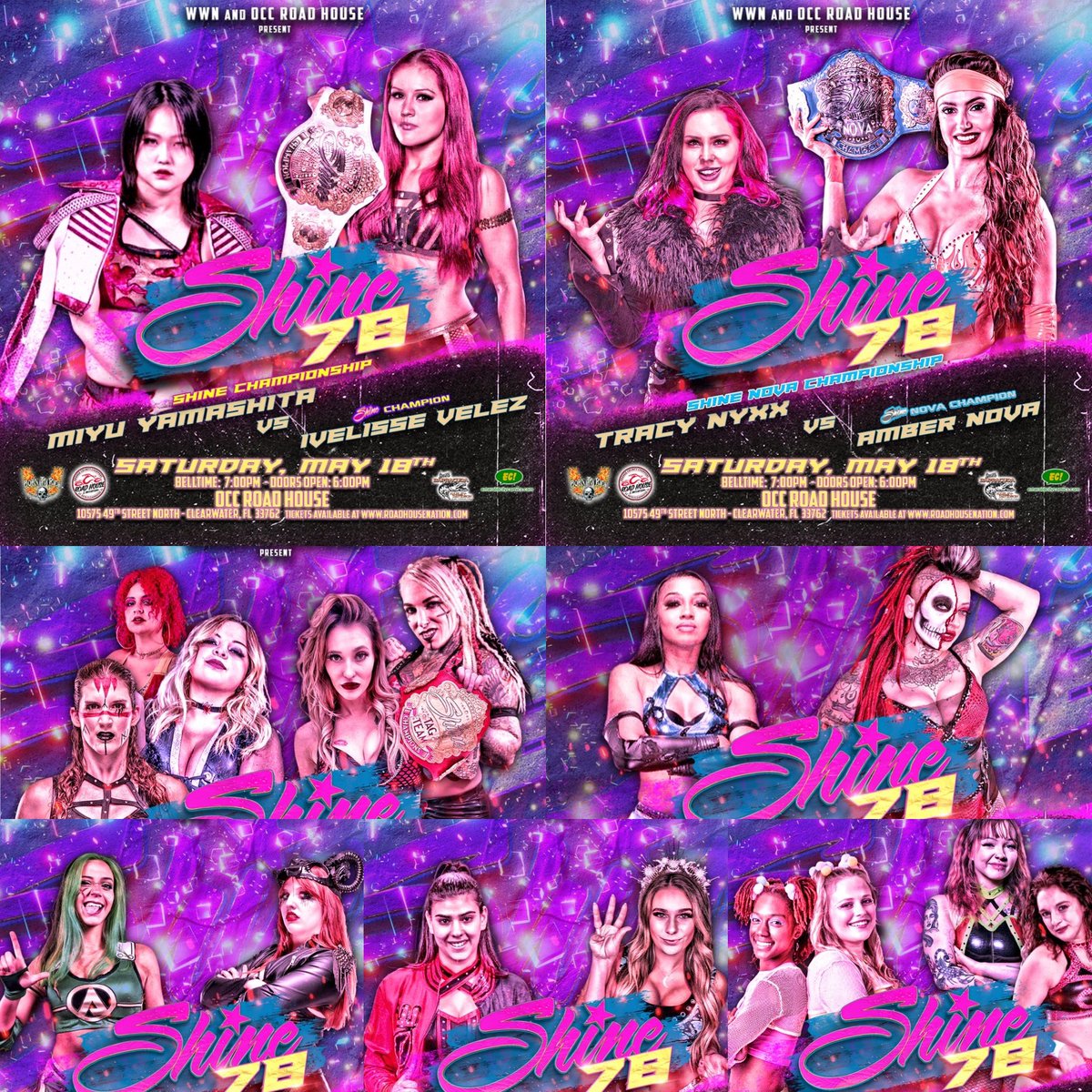WWN & OCC Road House Nation present SHINE 78 Saturday, May 18th, 2023 Doors Open: 6:00 PM Bell Time: 7:00 PM OCC Road House 10575 49th Street North Clearwater, FL 33762 Tickets available at shop.occroadhouse.com