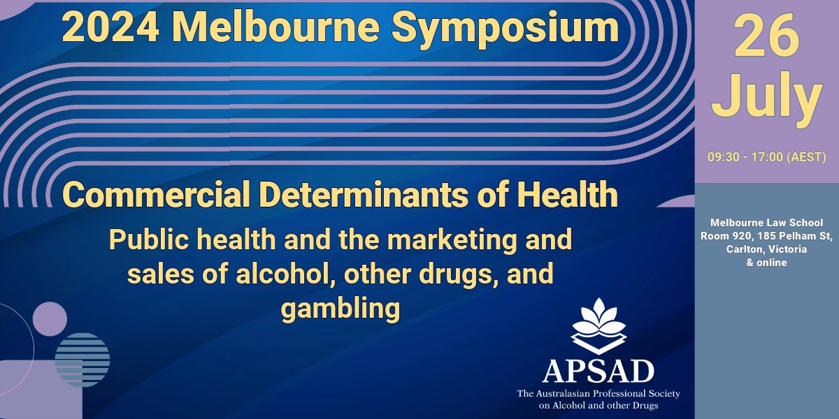 Save the date! 2024 APSAD Melbourne Symposium Organisers: Robin Room, Cassandra Wright, @AndersonLuxford & Paula O’Brien @APSADConf events.humanitix.com/apsad-symposiu…