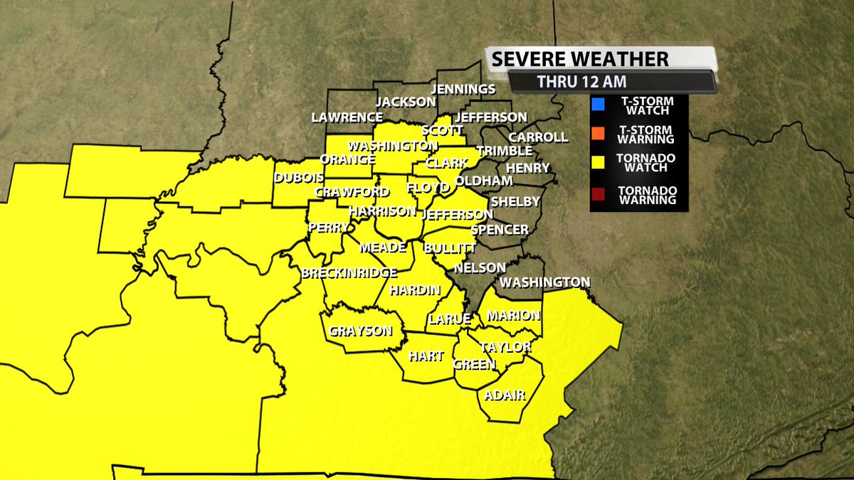 TORNADO WATCH expanded and extended so it now includes Louisville. Updates on WDRB News starting at 10!