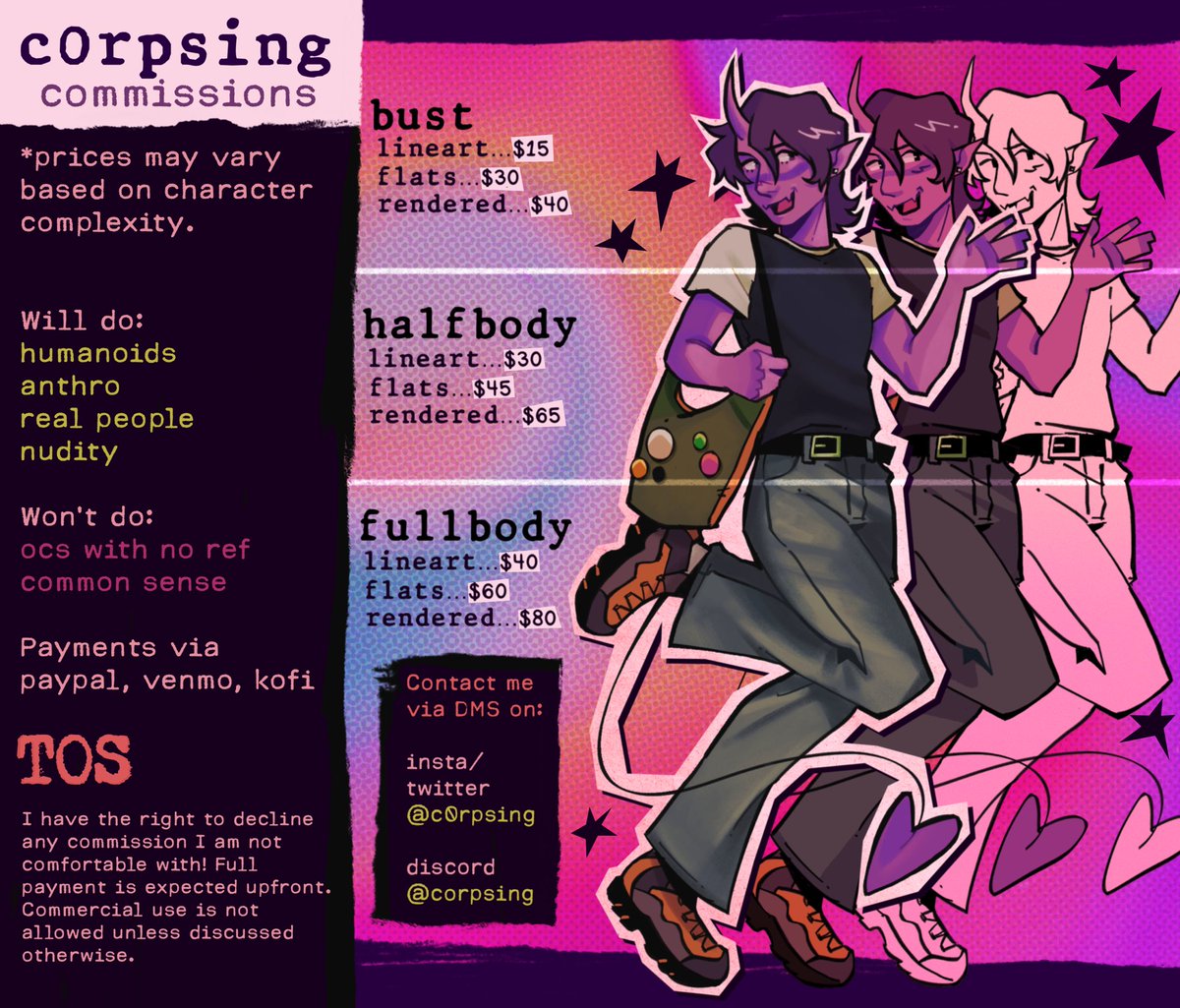C0RPSING's tweet image. updated my #commission sheet!
🧵includes examples and more 😎