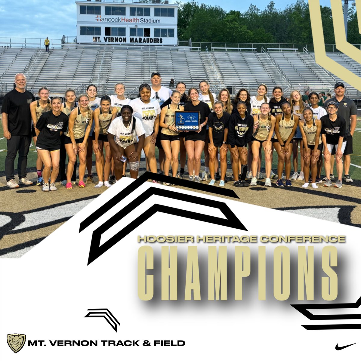 mvmarauders's tweet photo. Girls track & field used a complete team effort to repeat as HHC Champs!
Mt. Vernon 125
New Palestine 110.5
Greenfield-Central 107
Delta 99
New Castle 64.5
Yorktown 48.5
Pendleton Heights 44
Shelbyville 25.5
#ShieldDefended https://t.co/XnbGrmN2t1