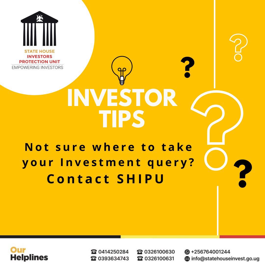 Are you an investor in Uganda with any query about where to invest or with any investment related complaints?

Please don't look further, @shieldInvestors is the destination for you to get prompt response and assistance as well. #EmpoweringInvestors