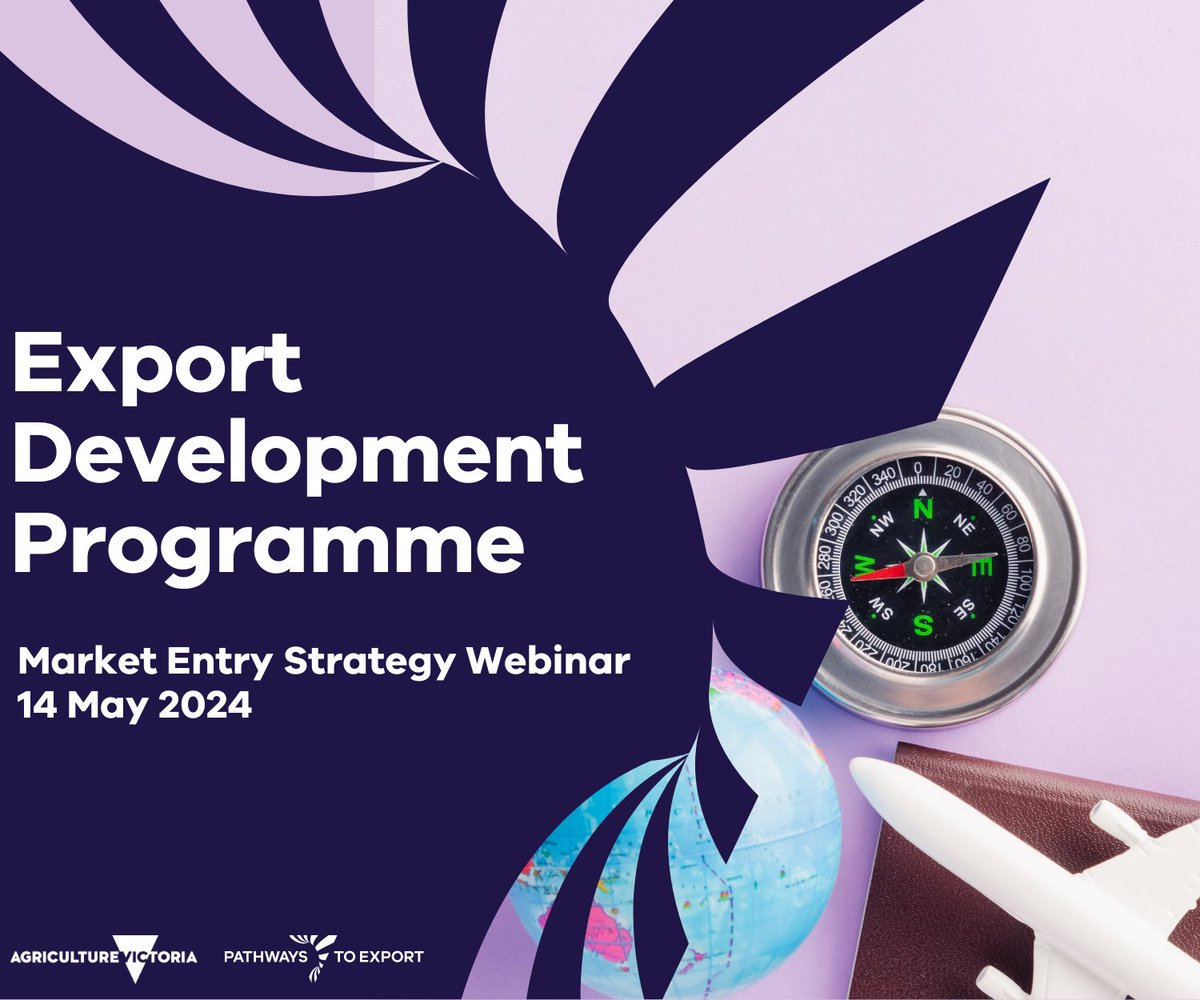 Ready to grow your agri-food and beverage business by exploring export opportunities but not sure where to start? Join us for a free Market Entry Strategies Webinar! More info and register at: events.humanitix.com/export-market-… @Global_Vic @VicFarmers @RD_Vic