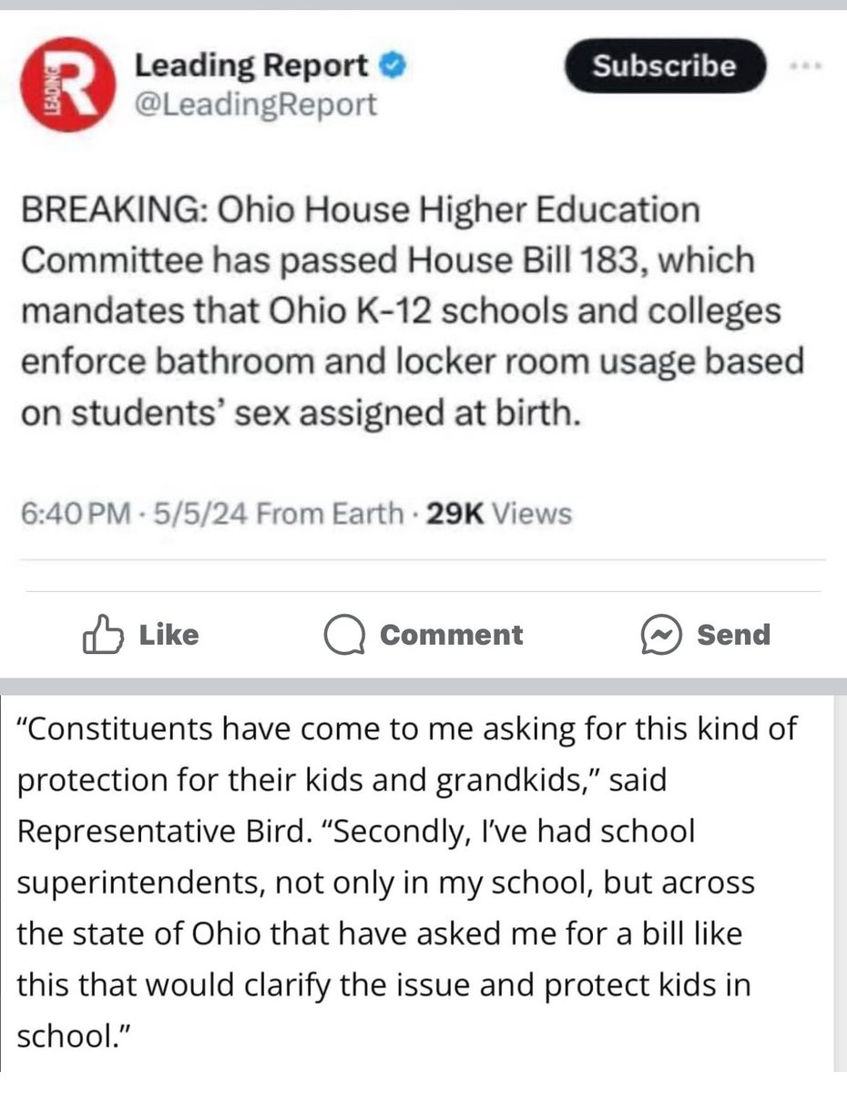 Ohio is on point with their latest bill enforcing that all bathroom and locker room usage  K-12 is to be used by individuals based on their biological sex. It's just common sense. #ProtectOurChildren
#NotOurChildren