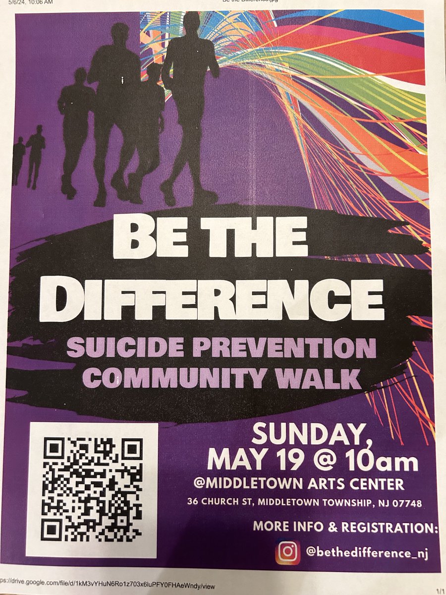 Please come out and support this cause.
Proceeds go to the Monmouth county chapter of suicide prevention.
⁦@JMinnuies⁩ ⁦@MiddletownNJ⁩ ⁦@MTPSpride⁩ @bethedifference__nj