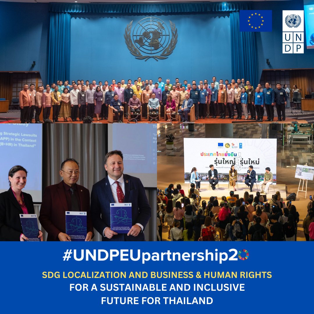 As we mark #EuropeDay, we also celebrate 20 years of partnership btw @UNDP & #EU 🇪🇺. In #Thailand 🇹🇭, our joint work has mobilized local communities to accelerate the #SDGs & strengthened #HumanRights within the private sector through @BizHRAsia_UNDP. #UNDPEUpartnership20