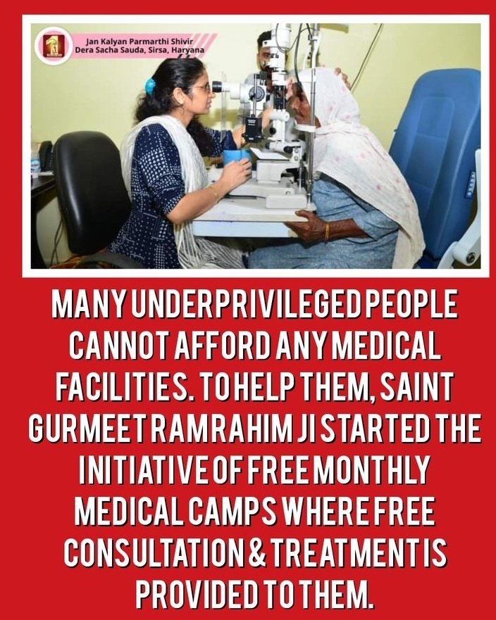 In today's time, it costs a lot to get treatment for any disease. Many people who are financially weak are not able to get proper treatment. With the inspiration of Ram Rahim Ji, free medical camps are organized& free treatment is provided. #FreeMedicalAid Free medical camps