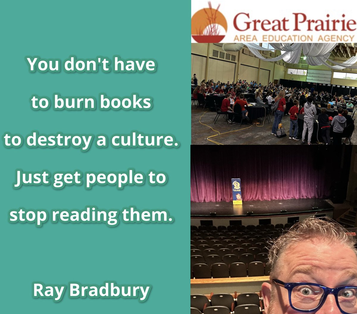 Today’s #WaltWednesday comes from Walt’s pal Ray Bradbury. I thought about it this morning as I provided entertainment for a Battle of the Books event in Iowa. This room is filled with students that are avid readers. Being there made this former children’s librarian very happy.