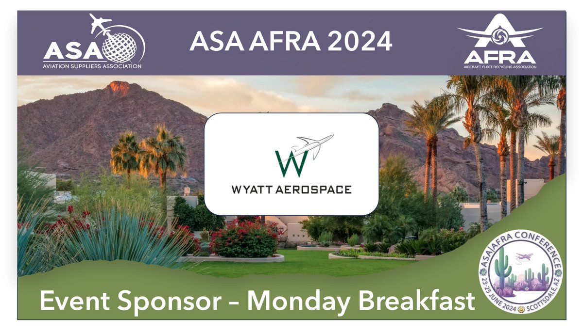 AFRARecycles's tweet image. Big thanks to #WyattAerospaceLLC for your generous sponsorship of Monday’s breakfast at #ASAAFRA2024#! 🛩️🍳Your support is instrumental in energizing our attendees for a full day of learning and networking. 🙌 #ASAMember #ASACB #AviationAssests #Components #Teardown