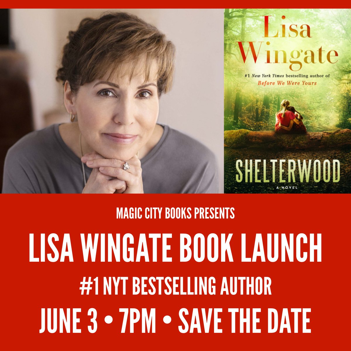 Less than a month until we host the official book launch for #1 NYT Bestseller LISA WINGATE! Tix on sale now at magiccitybooks.com