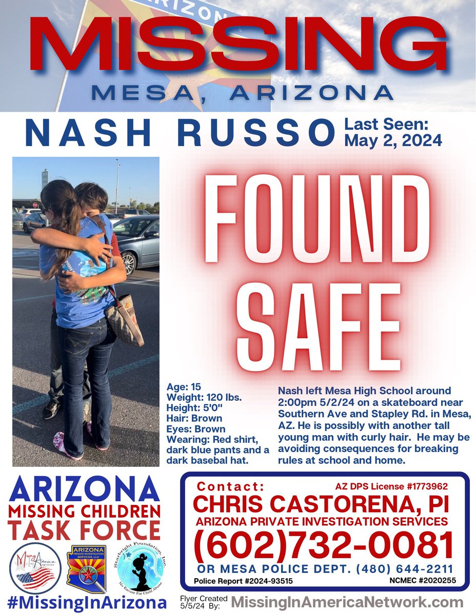 We are so happy to share Nash has been found as a result of the flyer being shared. 🙌🏼