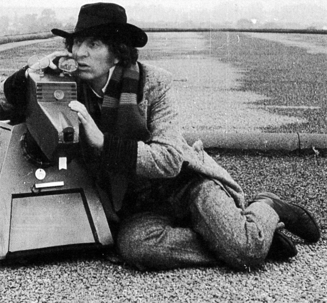 Tom Baker and K9 during 'The Sun Makers'. #TomBaker #DoctorWho #FourthDoctor