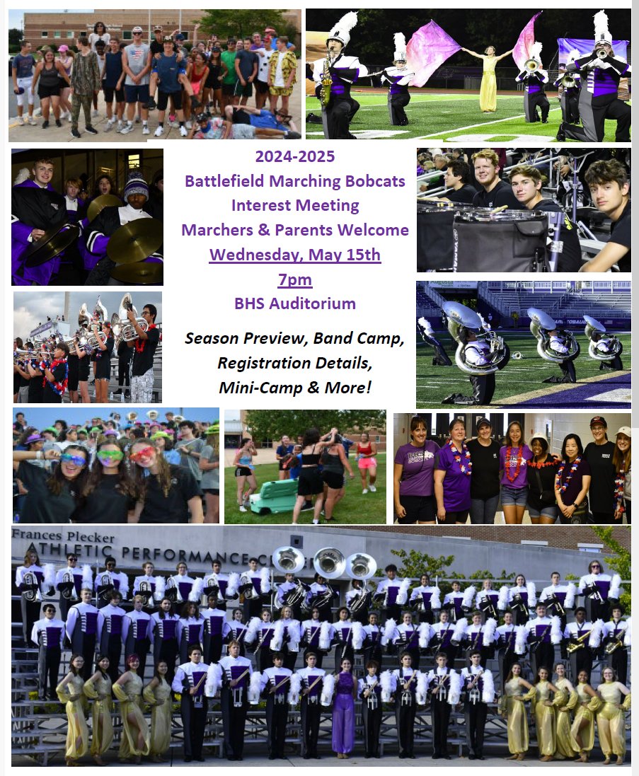 Join us next Wednesday, May 15th - 7pm for the Marching Bobcats Interest Meeting!! 🥁🎶🎺🎷
