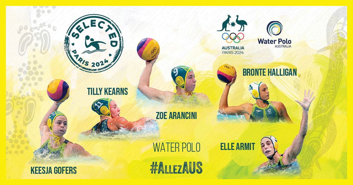 Introducing your Aussie Stingers jumping into the pool at the #Paris2024 Olympic Games, led by their captain Zoe Arancini!🏐🏊‍♀️ #AllezAUS | @waterpoloaus