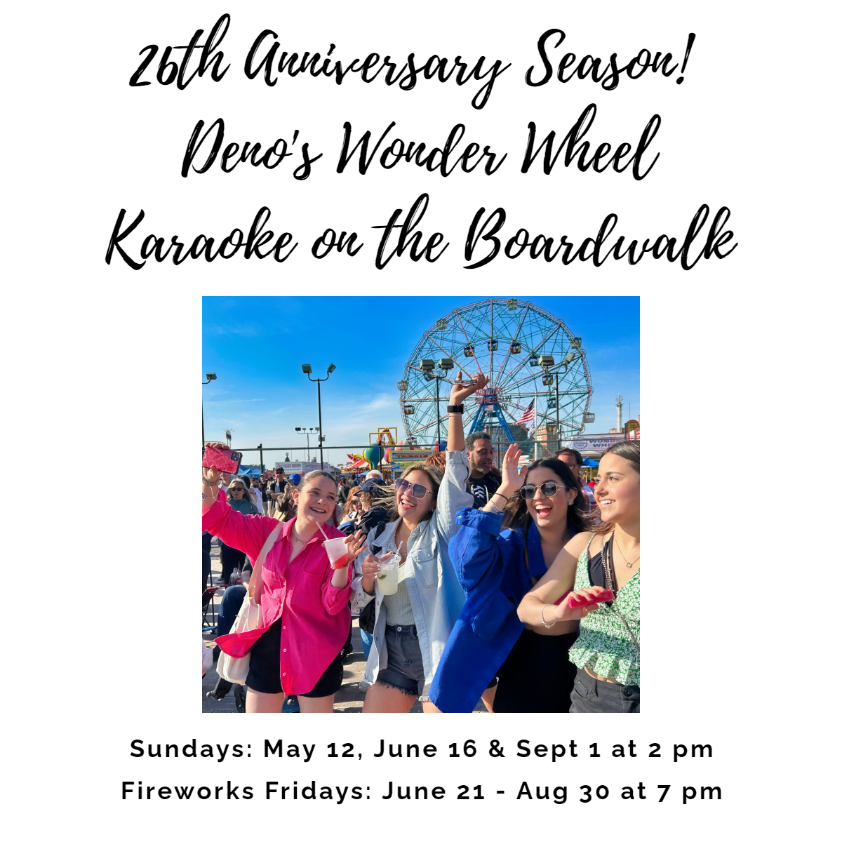 Join us on Mother's Day on the Coney Island Boardwalk in front of Deno's Wonder Wheel Amusement Park for our first karaoke party of the season! Sunday, May 12th from 2 PM - 6 PM 🎶🎡