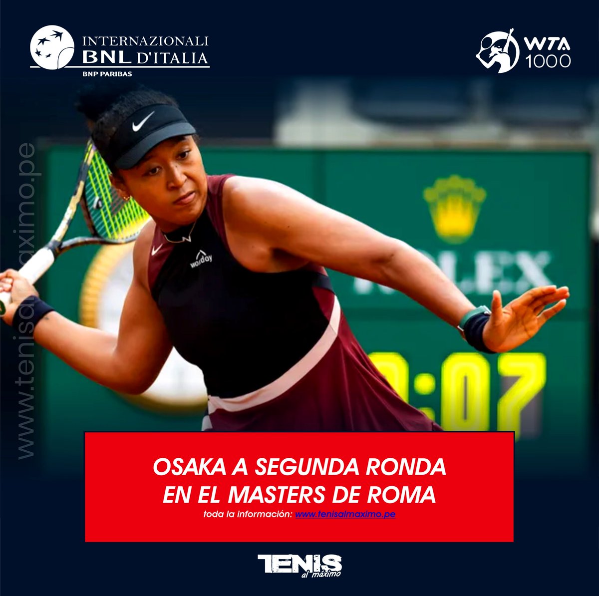 #Masters | La japonesa Naomi Osaka, exnúmero 1 del mundo, regresó al WTA 1.000 de tenis de Roma tras perderse las ediciones de 2022 y 2023 con una victoria sobre la francesa Clara Burel, a la que venció en dos sets, por 7-6(2) y 6-1. 
tenisalmaximo.pe/osaka-una-de-l…