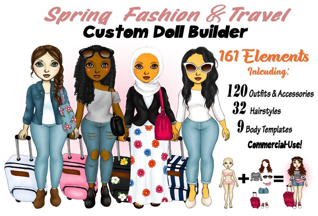 Spring Travel Girls Customizable Doll Builder Clipart Set by I365art buff.ly/380rRcn
