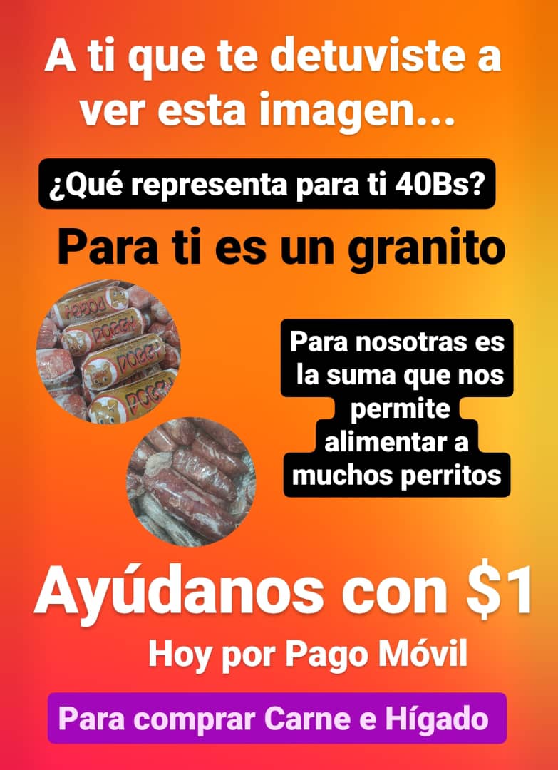 Únete a nuestra causa🙏🏻Solo 40 corazones solidarios necesarios para donar $1 (40Bs) y ayudar a nuestros rescatados❤️Sacrifica el valor de un chocolate por una buena causa. Necesitamos urgentemente carne y hígado para ellos. ¡Tu granito de arena salva vidas