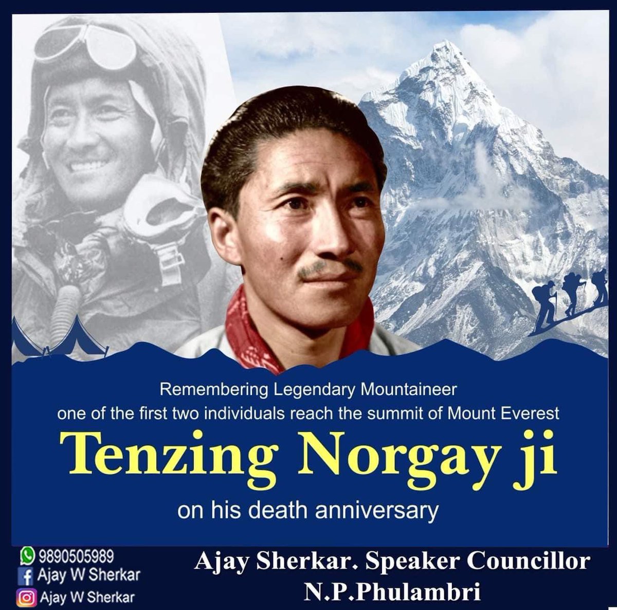 Remembering a legend of mountaineering Tenzing Norgay ji on his death anniversary.🙏🏻