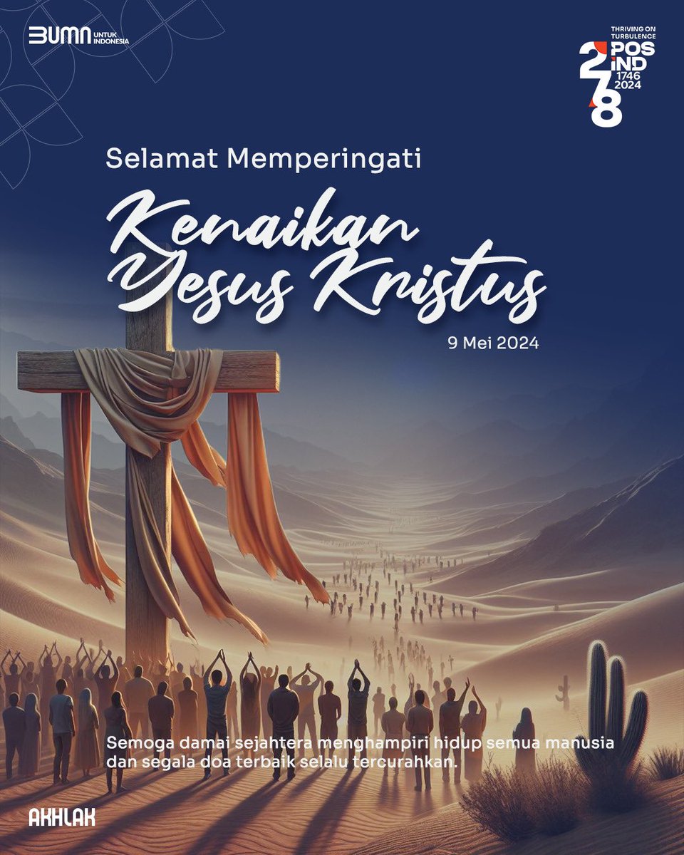 Selamat memperingati Kenaikan Yesus Kristus 2024. Tebarkan kegembiraan, kekuatan, dan perdamaian. Semoga kebaikan menyertai kita semua. #PosIND #PosIndonesia #KantorPos #PosPay #PosAja #KirimPaketPos #BUMN #BUMNUntukIndonesia #278thPosIND #HariKenaikanYesusKristus