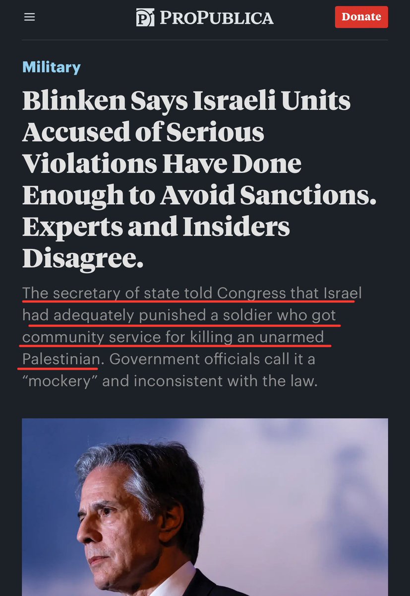The only reason Blinken thinks community service for *murder* is adequate punishment is because he doesn’t think Palestinians are human beings.