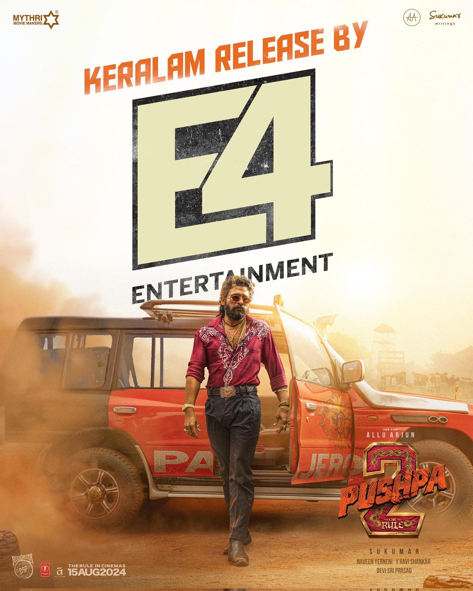 #Pushpa2TheRule Kerala Release by @E4Emovies in all languages 💥💥 Grand release worldwide on 15th AUG 2024. #AlluArjun